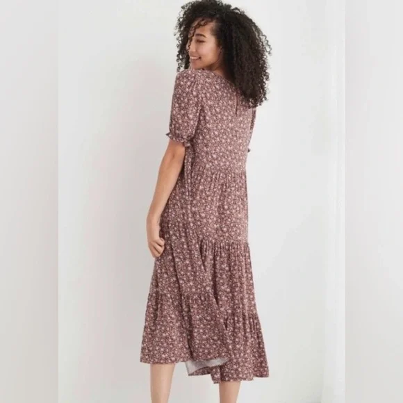 Aerie Garden Party Midi Dress Floral Relic Size M Puff Sleeve Tiered Cottagecore - Picture 2 of 12